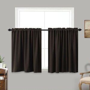 NEW! KOUFALL Brown Kitchen Window Curtains Blackout  34 X 30 Inch Length